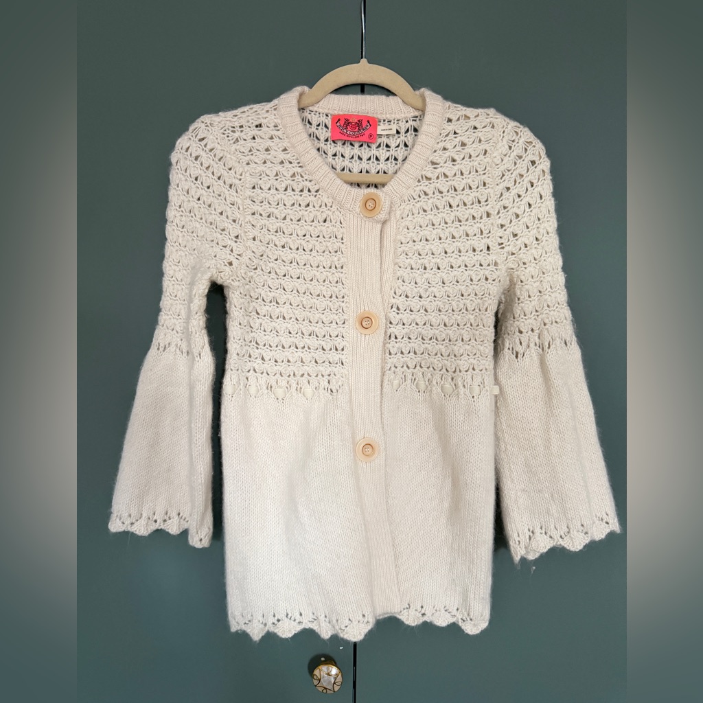 Juicy Couture Off White Lambswool Babydoll Cardigan Size P
